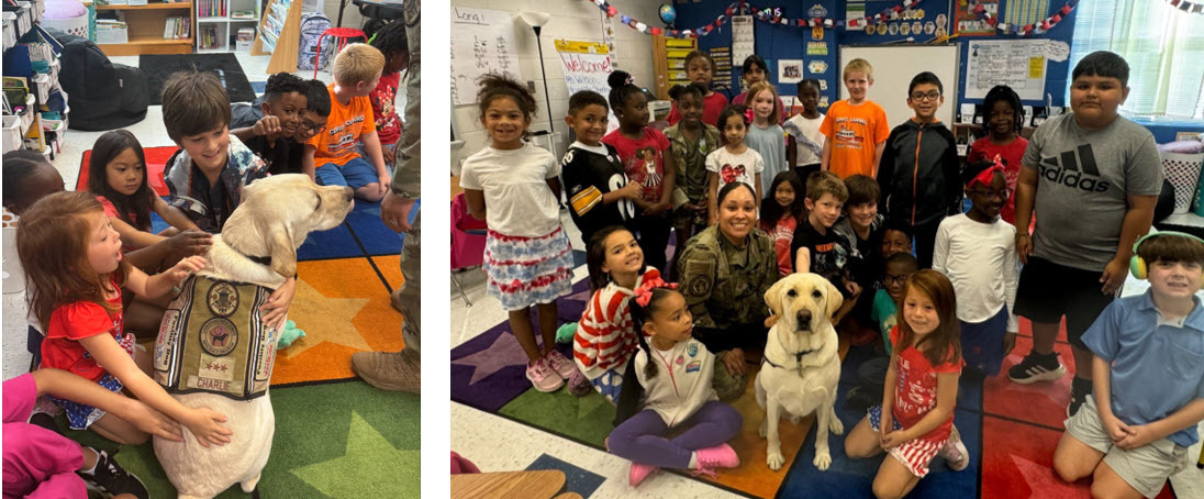 Military parents visiting with students in the classroom