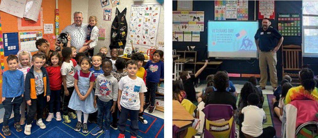 Military parents visiting with students in the classroom