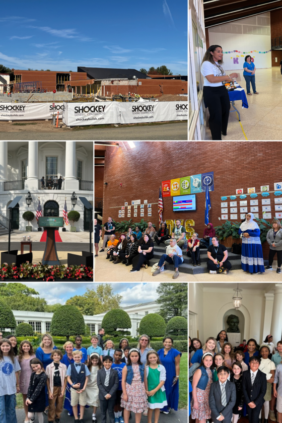 Photo collage Dranesville ES visit and White House visit