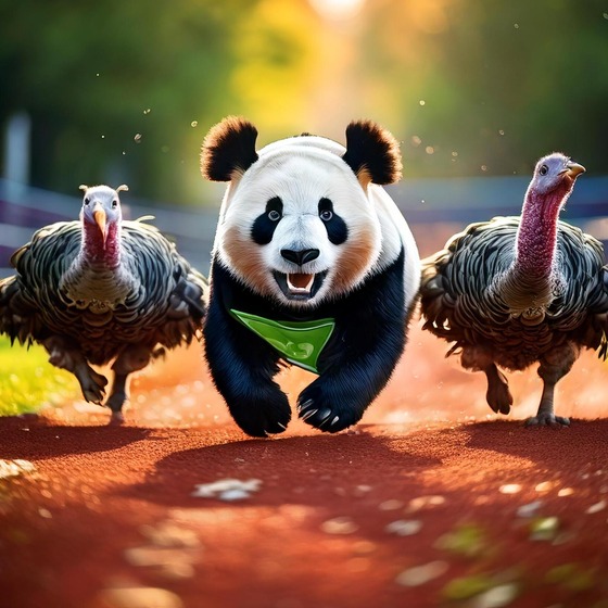 Image of Panda Running with Turkeys celebrating Franklin Sherman's First Turkey Trot on November 26.