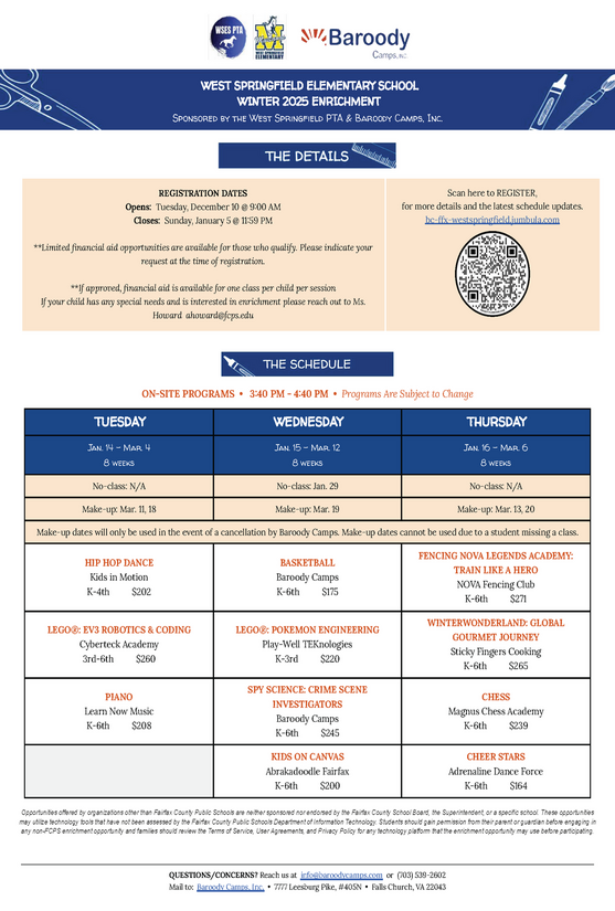 winter programs flyer