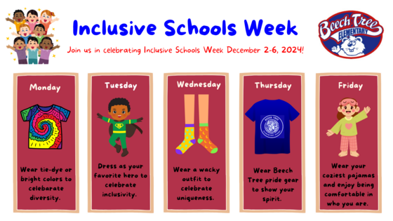 Spirit days for inclusive weeks schools