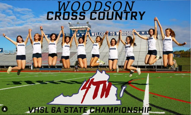 Girls Cross Country jumps for joy as they place 4th in the State