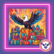 eagle sitting on a pile of presents