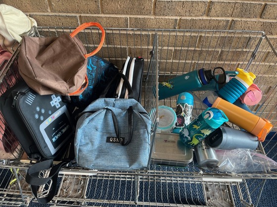 picture of lunch boxes and water bottles