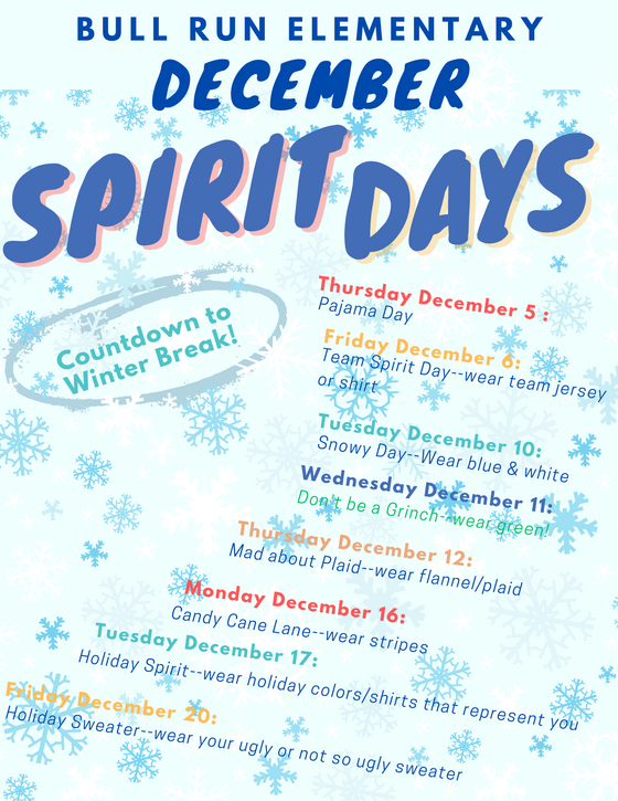 December Upcoming Spirit Days