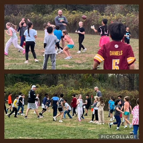 4th graders participated in the annual Turkey Bowl football game with Mr. Spicer and Mr. Campen.