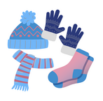 graphics of hat, socks, mittens and scarf