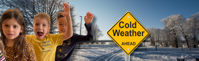 kids with cold weather sign