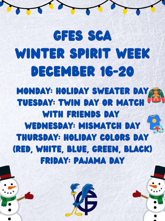 Monday: holiday sweater, Tuesday: Twin Day, Wednesday: Mismatch day, Thursday: Holiday colors day, Friday: Pajama Day