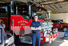 A student involve in a job shadow opportunity with the Vienna Vol. Fire Department.