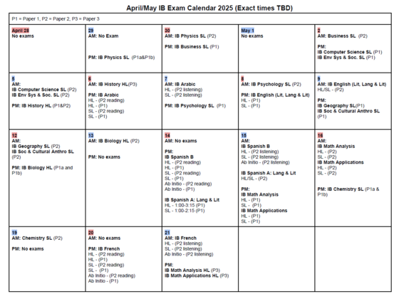 ib exam calendar 2425