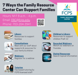 Inforgraphic on resources at FCPS Family Resource Center