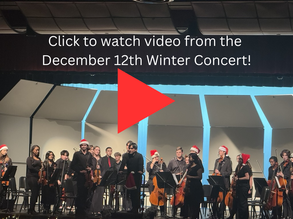 photo of students on stage with a red triangle that says click to watch the video of the dec 12th winter concert