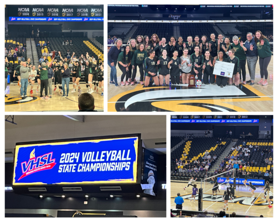 Photo collage of Langley HS Girls Volleyball State Championship 