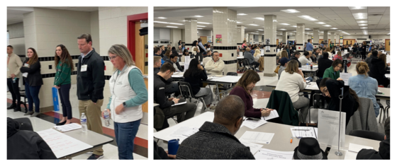 Photo collage of Region 1 community boundary meeting at Madison HS