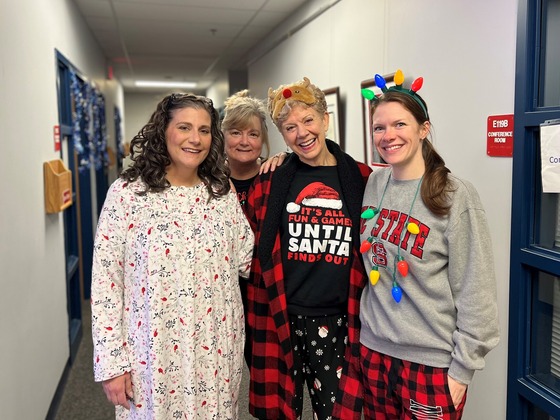 Staff members showing their spirit on PJ day today