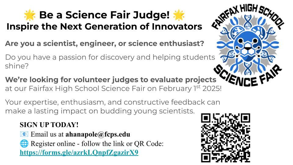 Fairfax High School is looking for Science Fair judges.