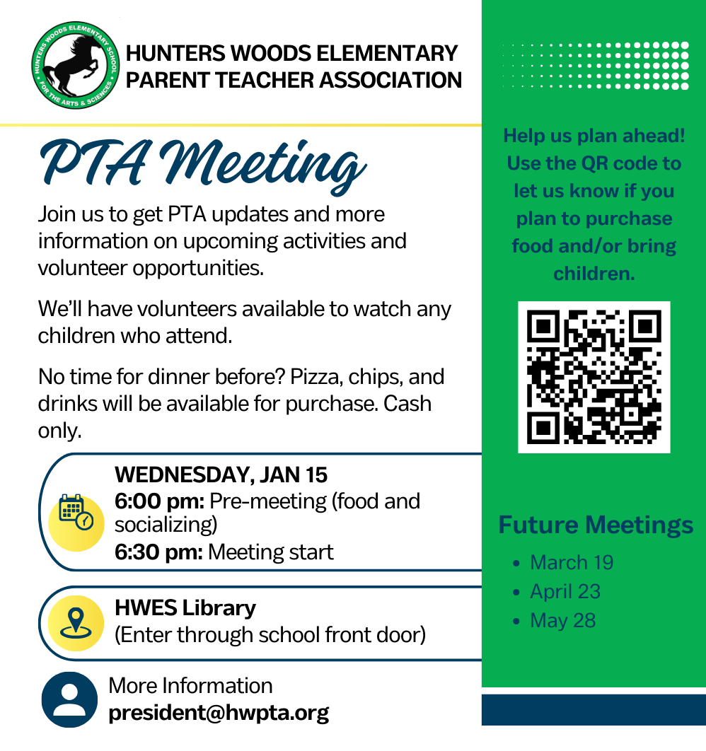 Jan 15 PTA meeting announcement