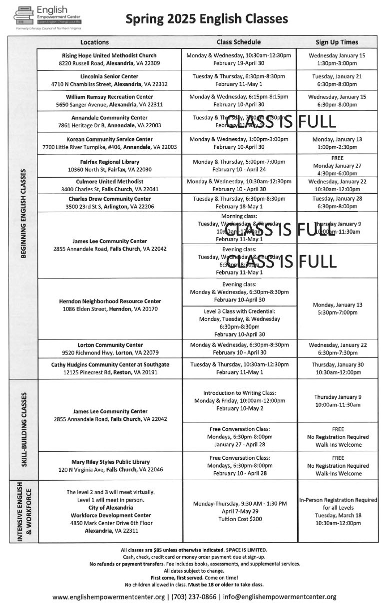 English Class Locations