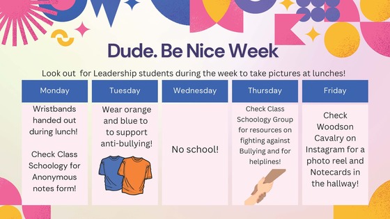 Dude. Be Nice Week schedule of events
