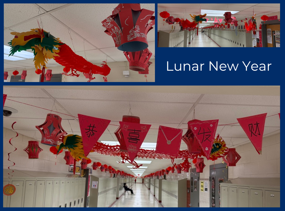 halls of Edison high school decorated for Lunar New Year