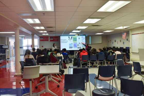 Students learning about AP English Lit at Curriculum Fair