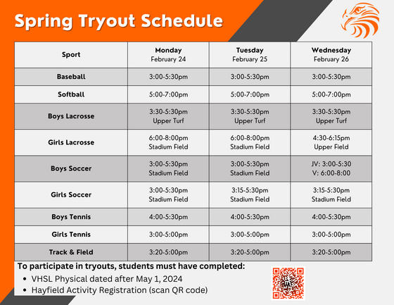 Spring Tryout Schedule