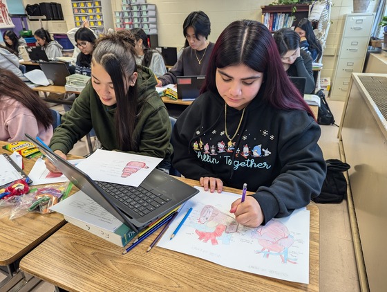 Students learning about the heart through art