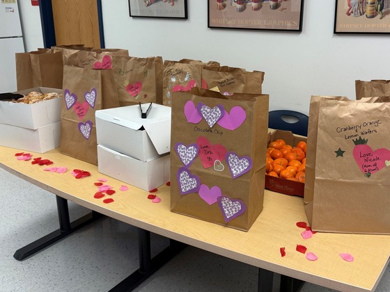 Cookie bags on a table for staff members