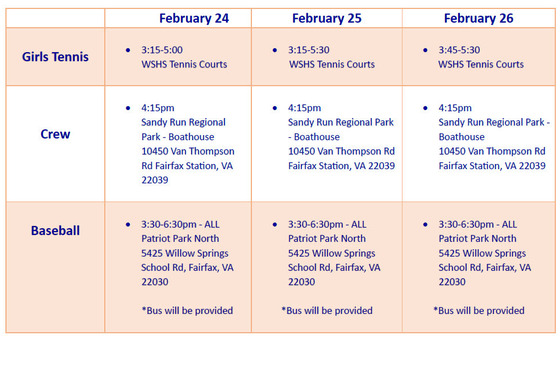 WSHS Spring Sports Tryouts Schedule 1