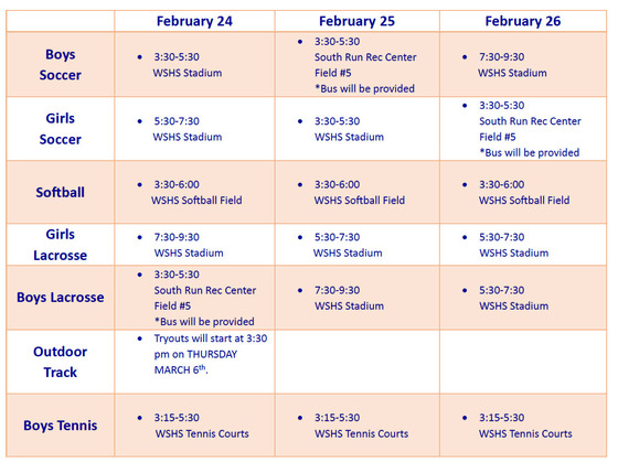 WSHS Spring Sports Tryouts Schedule 2