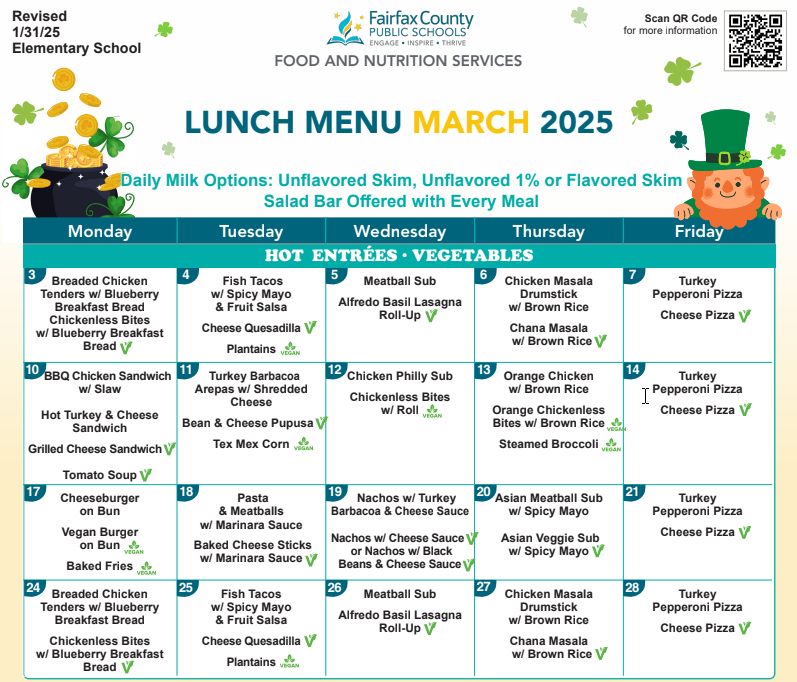 Lunch Menu - March