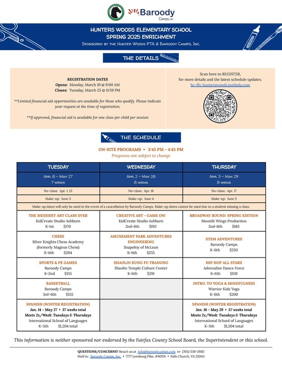 After school enrichment spring 2025