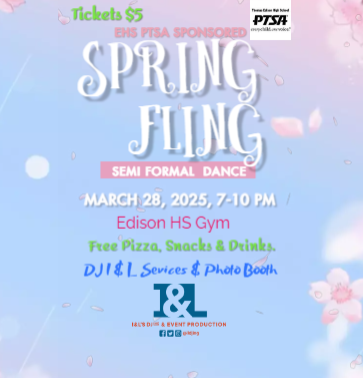 Spring Fling semi formal dance march 28 7-10pm