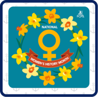 Woman's History Month Image with flowers around the symbol for a woman