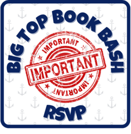 Image says big top book bash RSVP with a red stamp in the center saying important