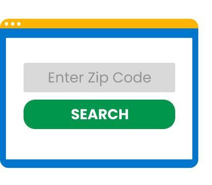 Zip code field with a search button on a web browser window