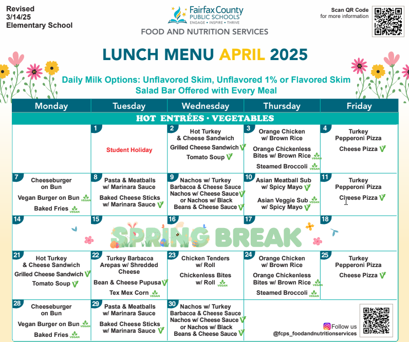 Lunch menu April