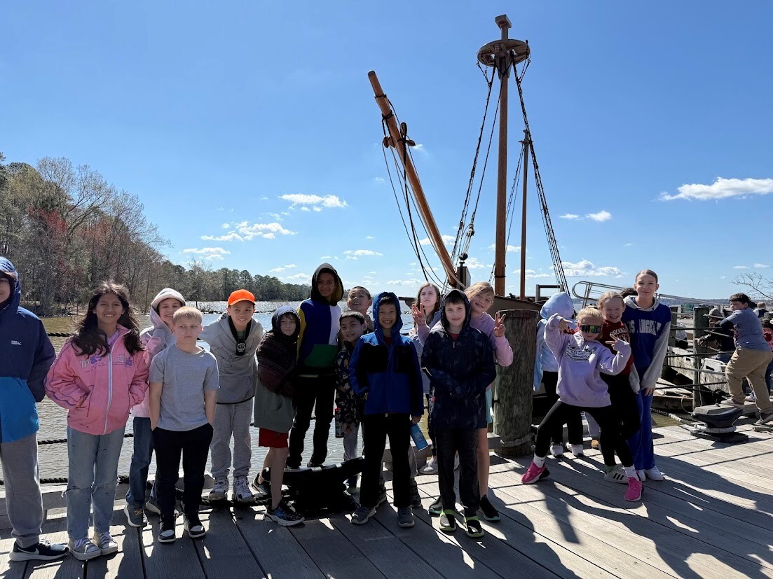 Students visiting ships at Jamestown