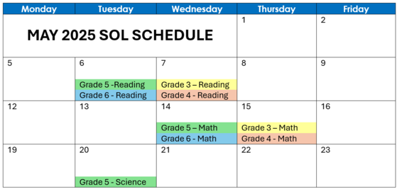 SOL Testing Schedule