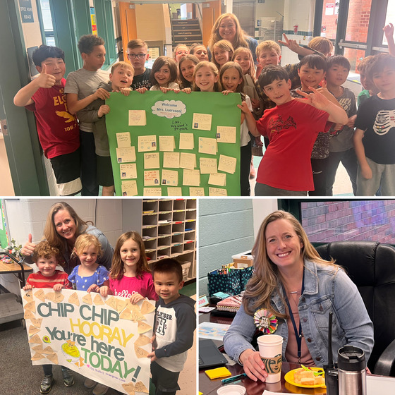 Our new principal, Ms. Luersson, being greeted by students.