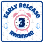 Early Release Reminder with Alarm Clock in Center with a 3 on top of it