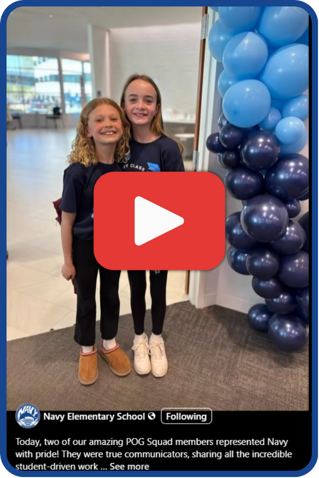 Screenshot of latest social media post: two students smiling standing in front of balloons