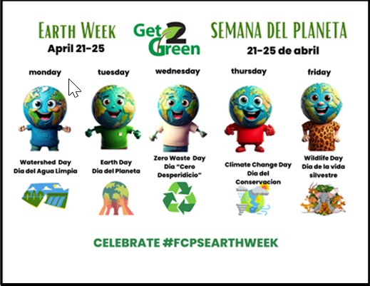 Get2Green Earth Week Spirit Days infographics