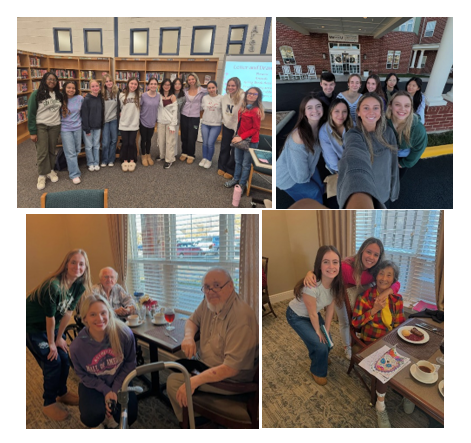 Students standing together with senior citizens