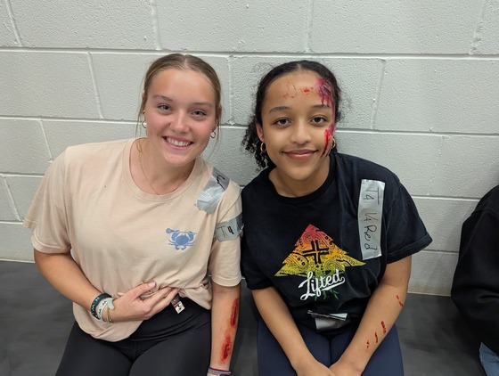 Students after being moulaged with fake wounds