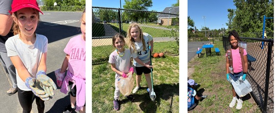 Girl Scouts cleaning up the school grounds