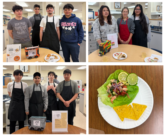 Students standing with food and mini food trucks