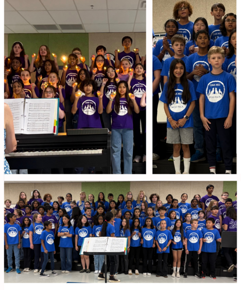 3 pictures of oak hill students performing at chorus concert